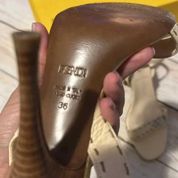 Fendi Leather logo strappy nude Beige party work heels Size 6 - Picture 5 of 11
